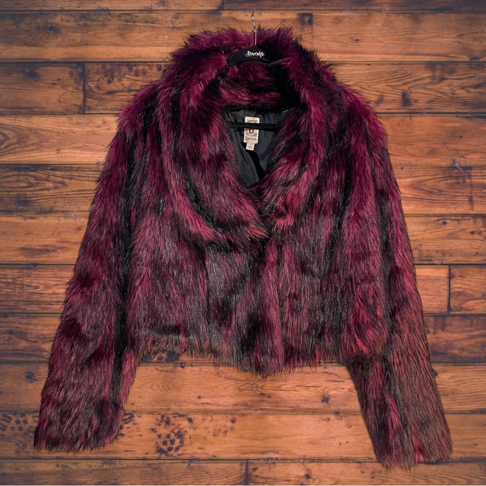 Decree Vegan Fur Burgundy Jacket Large